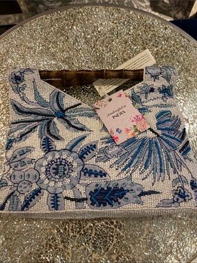 Handcrafted Blue & White Beaded Clutch
